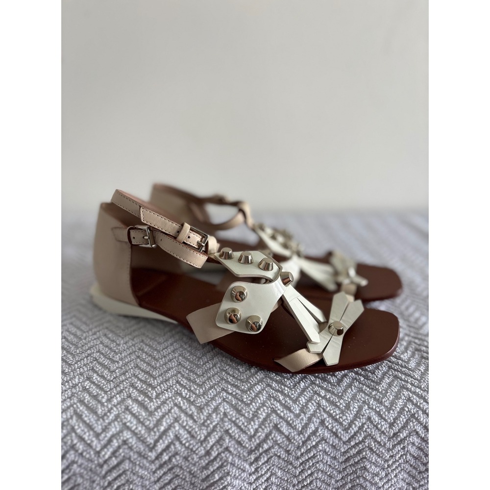 Tory Burch Studded Leather Gladiator Sandals Cream White Silver 7M